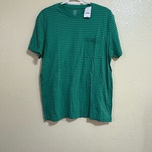 J. Crew Green and Black Striped Short Sleeve Tee